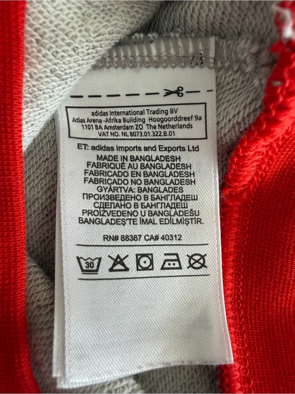 adidas Kids Heather Gray Pullover Sweatshirt with Red Trefoil Size 9-12M - Picture 6 of 7